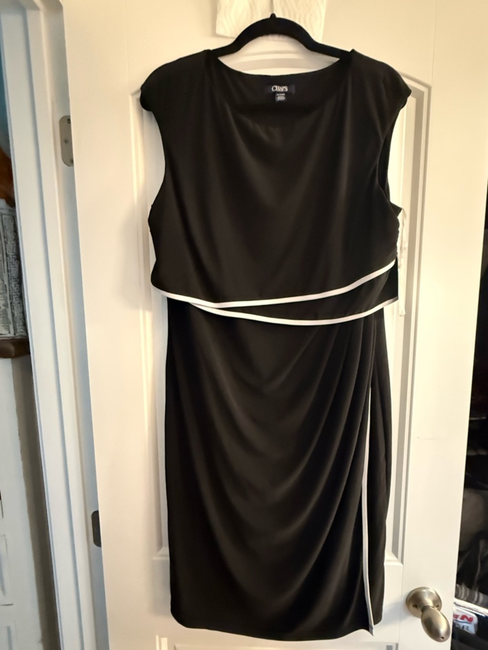 Chaps Black Midi Dress with White Trim